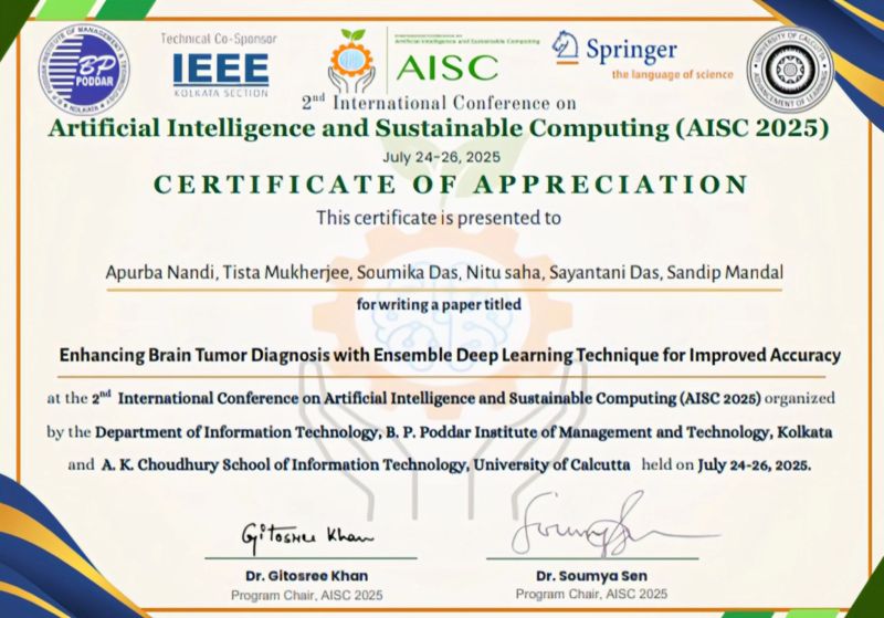 Certificate of Appreciation for AISC 2025 Conference Paper
